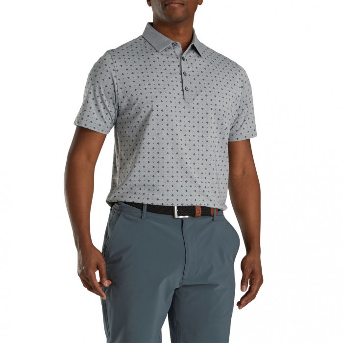 Camisas Footjoy Atléticos Fit Deco Print Self Collar Hombre Grises Negros | MX-235418K