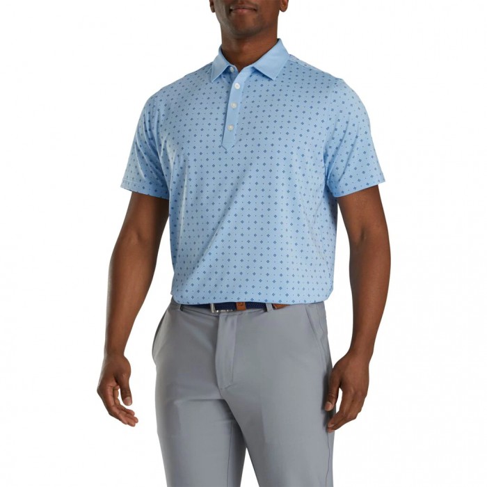 Camisas Footjoy Atléticos Fit Deco Print Self Collar Hombre Azules Claro Azul Marino | MX-612870N