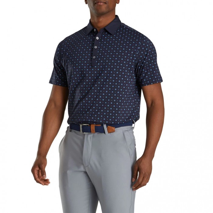 Camisas Footjoy Atléticos Fit Deco Print Self Collar Hombre Azul Marino | MX-813690C