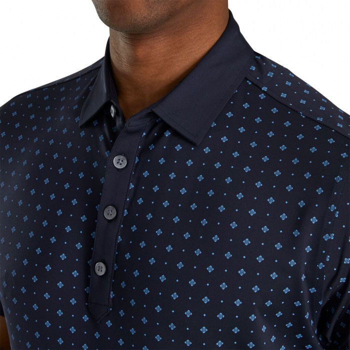 Camisas Footjoy Atléticos Fit Deco Print Self Collar Hombre Azul Marino | MX-813690C