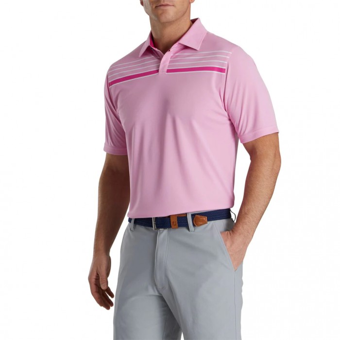 Camisas Footjoy Checker Jacquard Chest Stripe Self Collar Hombre Rosas Blancos | MX-254361E