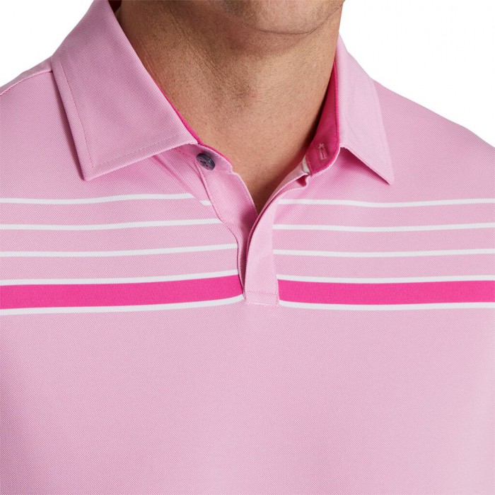 Camisas Footjoy Checker Jacquard Chest Stripe Self Collar Hombre Rosas Blancos | MX-254361E