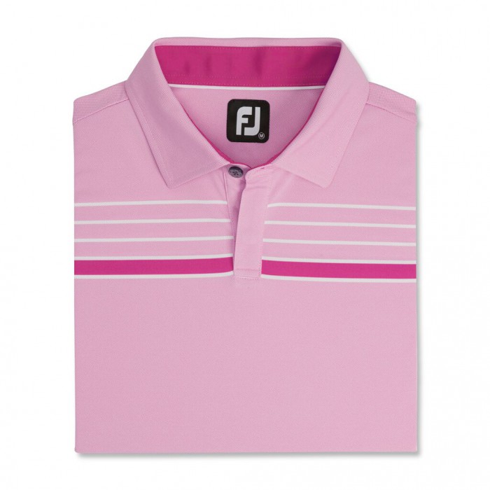 Camisas Footjoy Checker Jacquard Chest Stripe Self Collar Hombre Rosas Blancos | MX-254361E