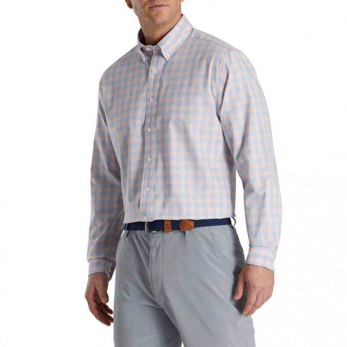 Camisas Footjoy Gingham Stretch Algodon Hombre Rosas Claro | MX-532180Z