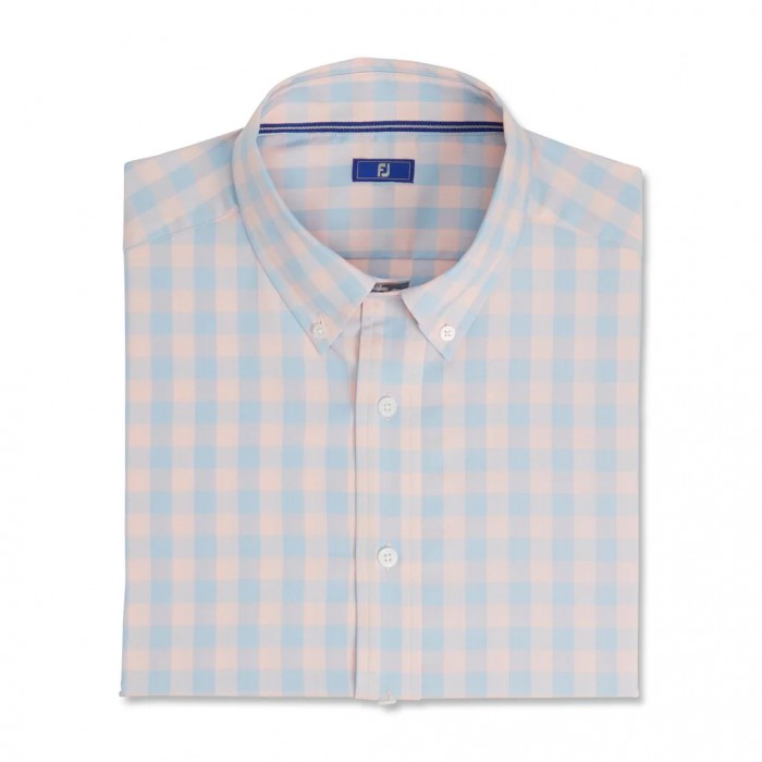 Camisas Footjoy Gingham Stretch Algodon Hombre Rosas Claro | MX-532180Z