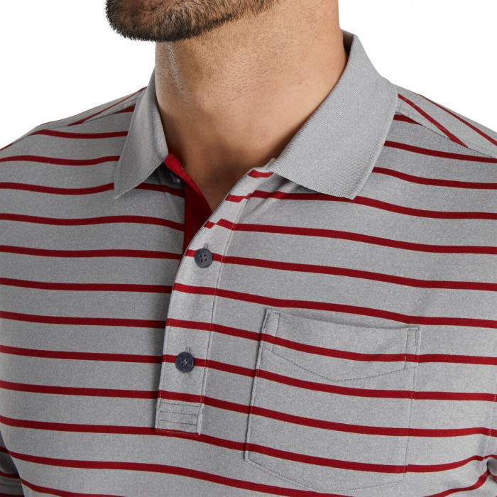 Camisas Footjoy Nautical Stripe Lisle Self Collar Hombre Grises | MX-021437Z