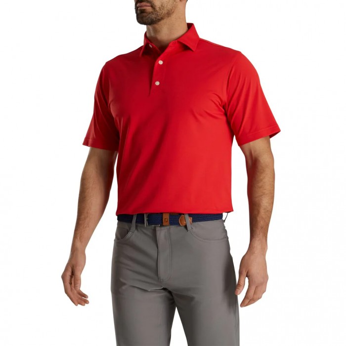 Camisas Footjoy Performance Stretch Pique Solid Self Collar Hombre Rojos | MX-278394Z