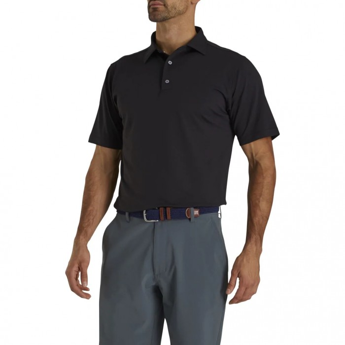 Camisas Footjoy Performance Stretch Pique Solid Self Collar Hombre Negros | MX-320198M