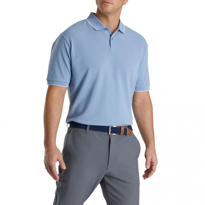 Camisas Footjoy Pique Tipped Polo Hombre Azules | MX-463715O