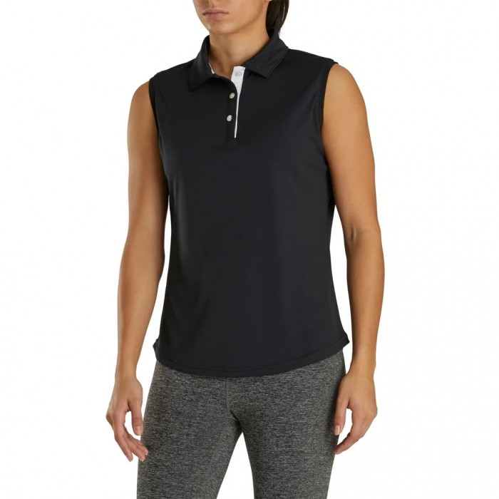 Camisas Footjoy ProDry Interlock Sin Manga Self Collar Mujer Negros | MX-128574E