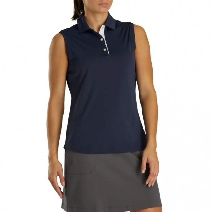 Camisas Footjoy ProDry Interlock Sin Manga Self Collar Mujer Azul Marino | MX-129074G