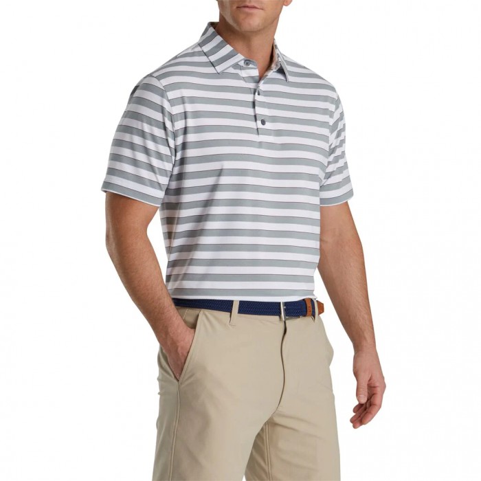 Camisas Footjoy Regency Stripe Lisle Self Collar Hombre Grises Blancos | MX-108694G