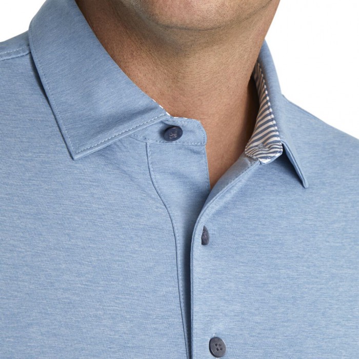 Camisas Footjoy Solid Lisle Self Collar Hombre Heather Blue-Grey | MX-361724Z