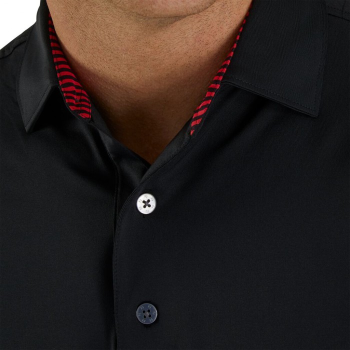 Camisas Footjoy Solid Lisle Self Collar Hombre Negros Rojos | MX-754986B