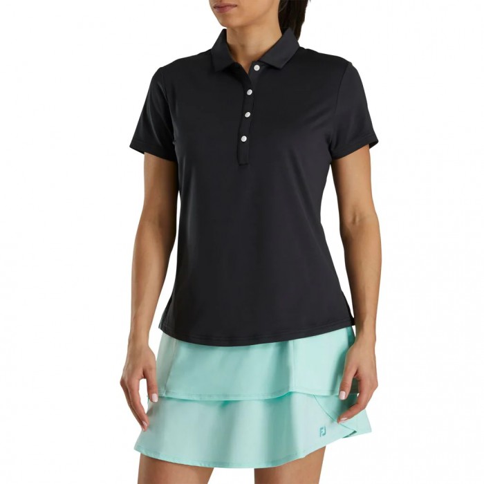 Camisas Footjoy Solid Lisle Self Collar Mujer Negros | MX-950428S