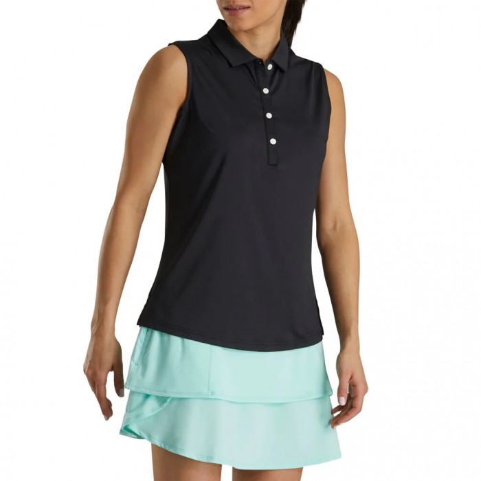 Camisas Footjoy Solid Lisle Sin Manga Mujer Negros | MX-025641E