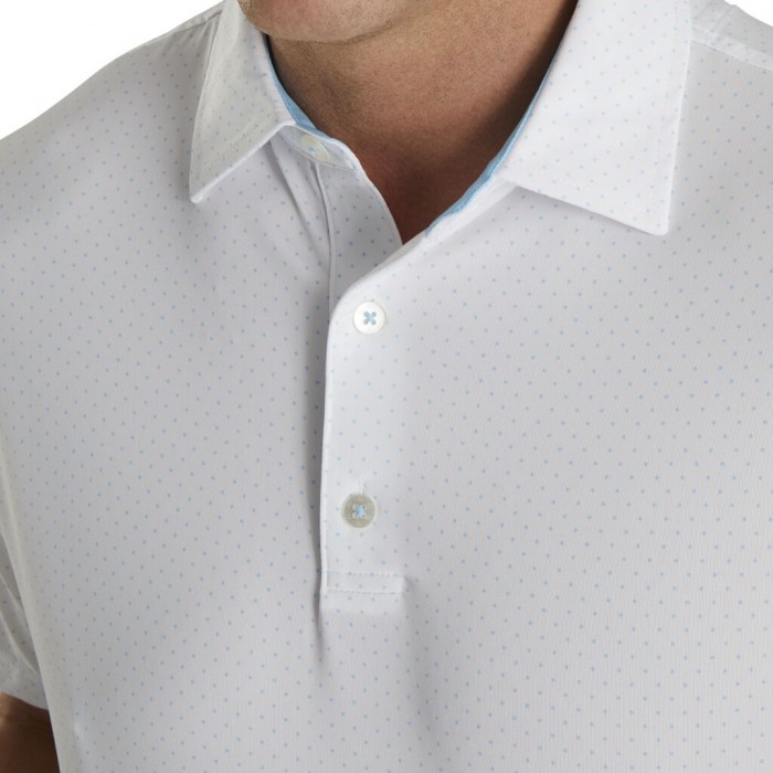 Camisas Footjoy Stretch Lisle Dot Print Self Collar Hombre Blancos Azules Claro | MX-650394Q