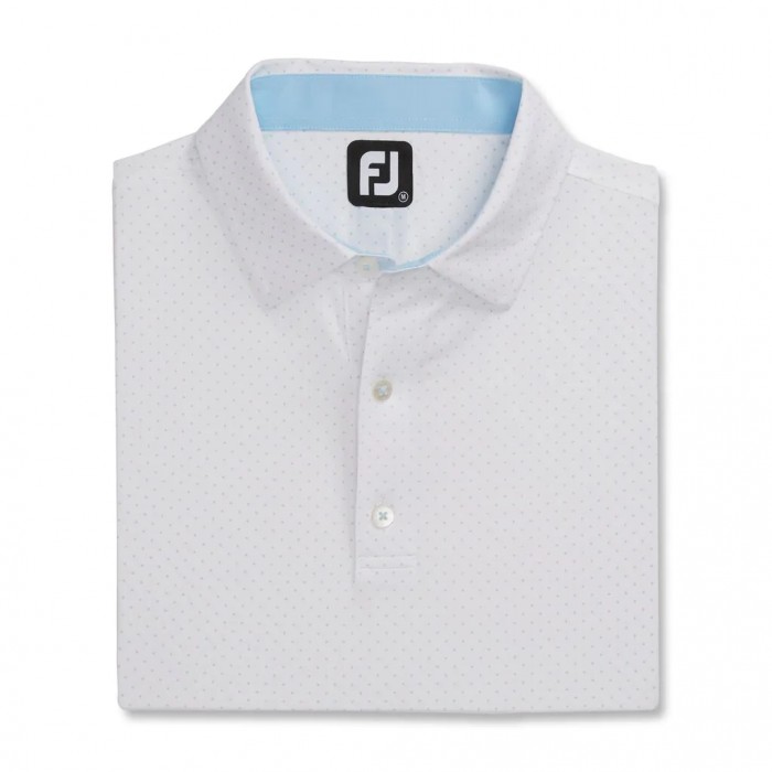 Camisas Footjoy Stretch Lisle Dot Print Self Collar Hombre Blancos Azules Claro | MX-650394Q