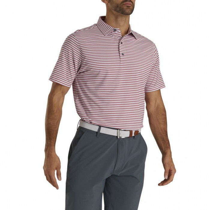 Camisas Footjoy Stretch Lisle Pinstripe Hombre Blancos Rojos Azul Marino | MX-697310O