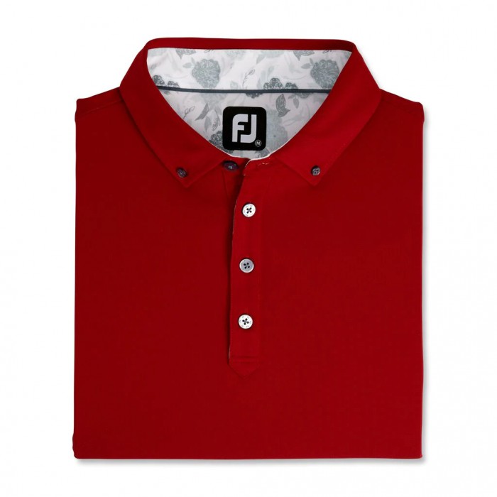 Camisas Footjoy Stretch Pique Floral Trim Buttondown Collar Hombre Merlot | MX-128473K