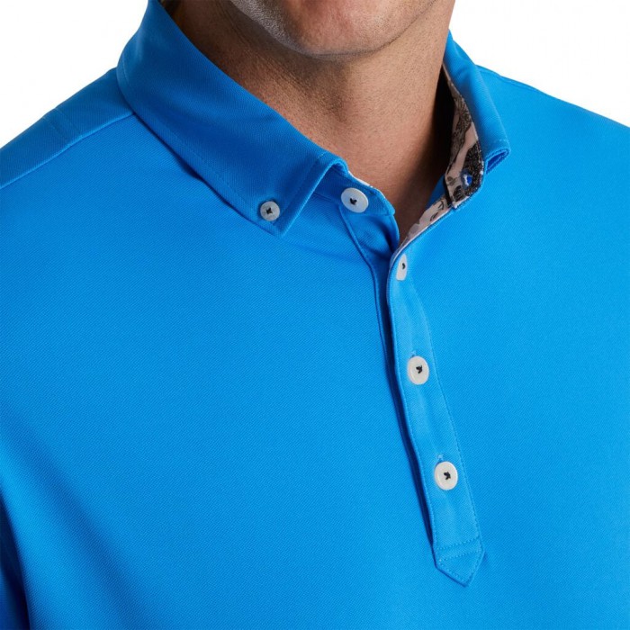 Camisas Footjoy Stretch Pique Floral Trim Buttondown Collar Hombre Azules | MX-147936I