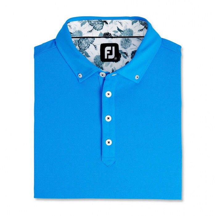 Camisas Footjoy Stretch Pique Floral Trim Buttondown Collar Hombre Azules | MX-147936I