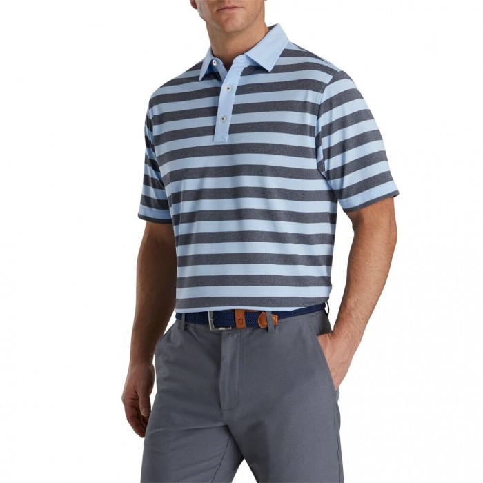 Camisas Footjoy Stretch Pique Rugby Stripe Self Collar Hombre Azul Marino | MX-791386M