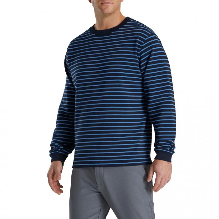 Chaquetas Footjoy Jersey Fleece Striped Crewneck Hombre Azul Marino | MX-632745G