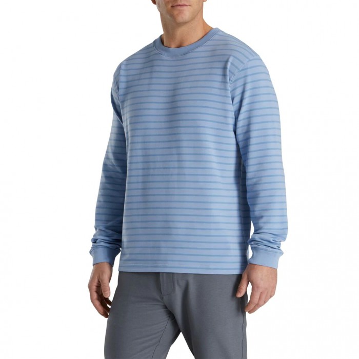 Chaquetas Footjoy Jersey Fleece Striped Crewneck Hombre Mist / Wedgewood | MX-895270T