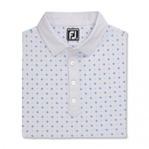 Camisas Footjoy Atléticos Fit Deco Print Self Collar Hombre Blancos Azul Rey | MX-034671G