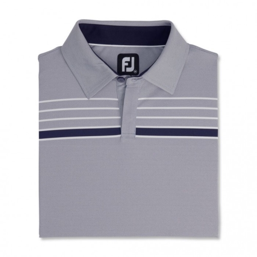 Camisas Footjoy Checker Jacquard Chest Stripe Self Collar Hombre Azul Marino Blancos | MX-412985T