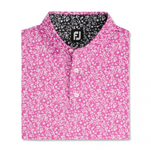 Camisas Footjoy Floral Vines Lisle Print Self Collar Hombre Rosas Blancos Negros | MX-527089F