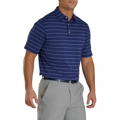 Camisas Footjoy Lisle Double Pin Stripe Self Collar Hombre Twilight | MX-524930A