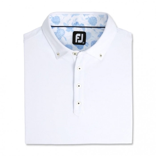 Camisas Footjoy Stretch Pique Floral Trim Buttondown Collar Hombre Blancos | MX-034168Q